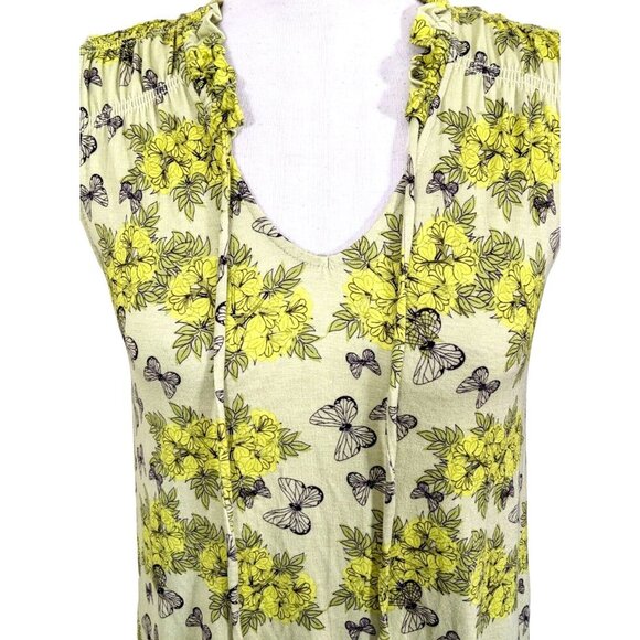 Womens Blouse Tank Top Butterfly Print Size S Yellow Sleeveless Carolina Belle - Picture 3 of 8